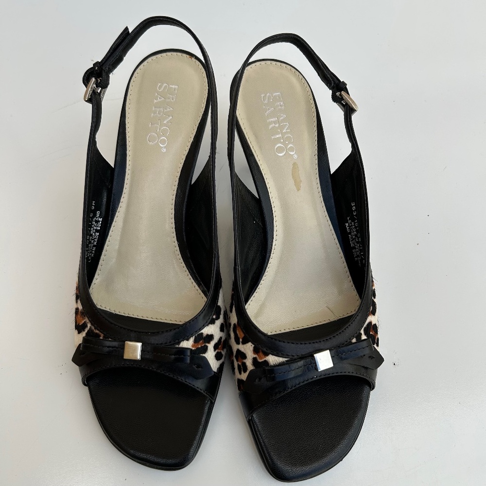 NWOT FRANCO SARTO Upper Leather Calf/Cheetah L-SONATA Cream/Black Sandal Size 9M